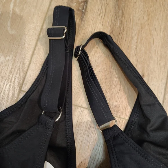 Black Twist Front Runched One Piece Swimsuit Women's LG Adjustable Straps - Picture 4 of 8